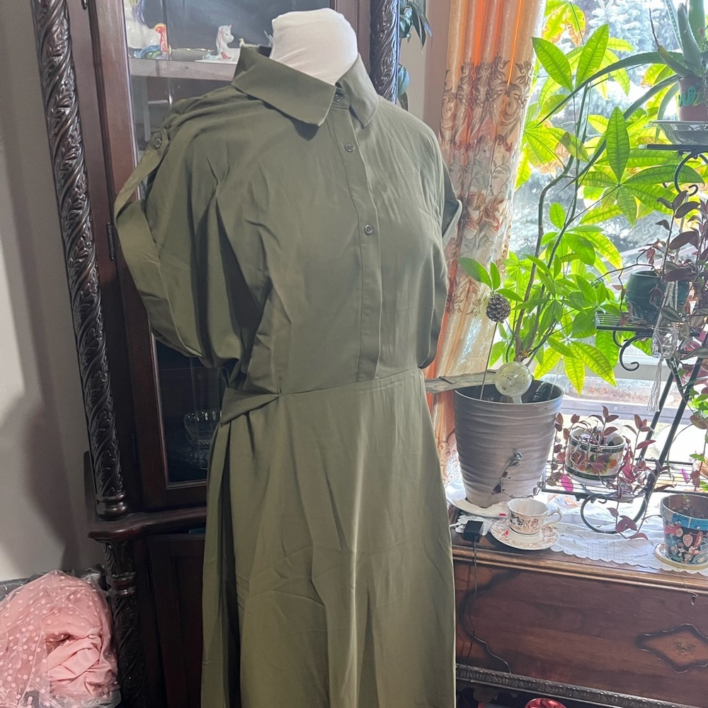 Long Green Button Dress - Picture 1 of 6